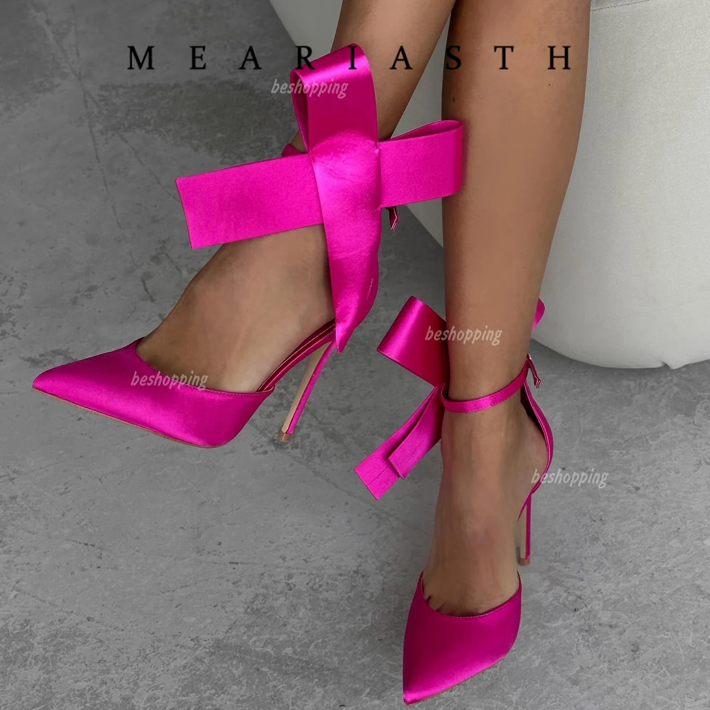 

Big Butterfly-knot Fashion Stiletto Satin Women Pumps Autumn Pointy Toe Flock Stiletto High Heels Ladies Wedding Dress Shoes Red