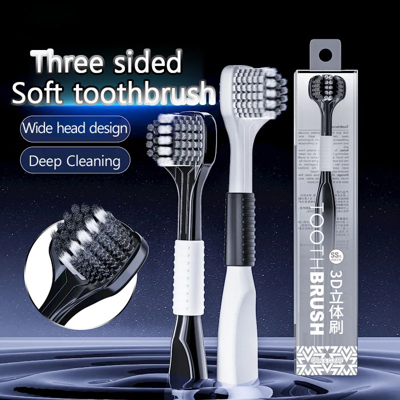 Three Sided Wrapped Adult Toothbrush Black And White Couple Travel Set Package Style Deep Cleaning Of Gums Oral Cavity Healthy