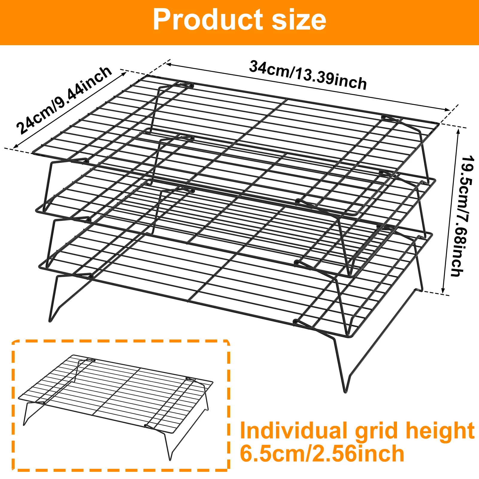 3-Tier Cooling Rack Collapsible Baking Cooling Rack Stackable Iron Cooling Rack Non-Stick Cookie Cooling Rack Space Saving