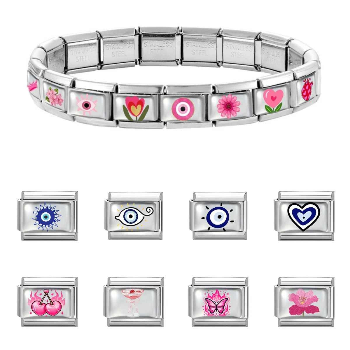 الأزياء الأرجواني الطباعة ستار القلب الكرة No.8 القرش الإيطالية سحر الروابط صالح 9 ملليمتر الفولاذ المقاوم للصدأ سوار المرأة مجوهرات DIY صنع #1