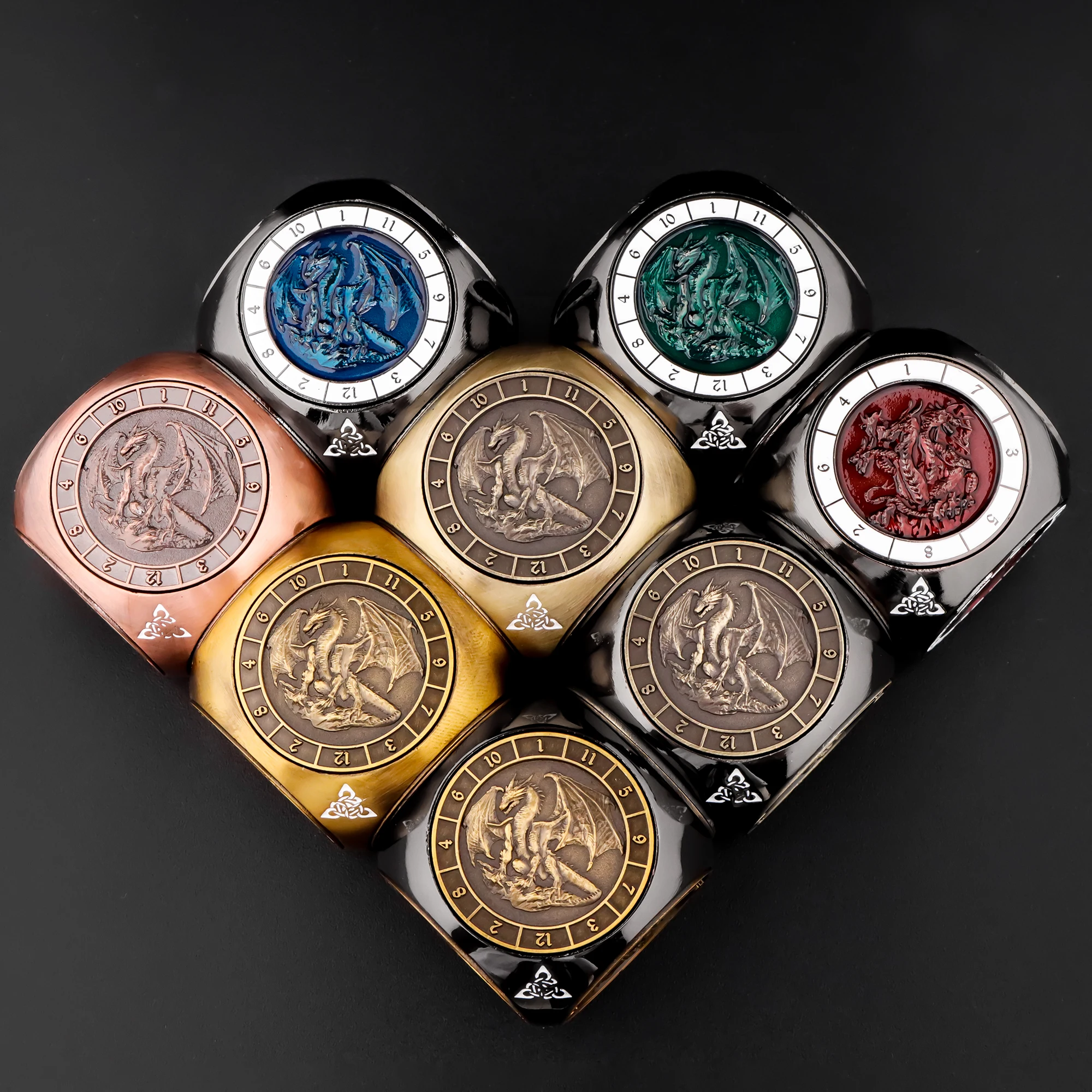 DND Fingertip Spinner Dice, 7-in-1 Metal Dice Set with 3D Pattern, Polyhedral Rotating Game Dice for DND Gifts with Dragon Dice