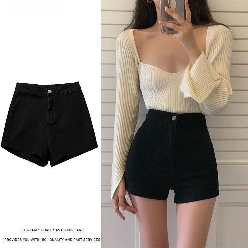 

Slim Fit High Waist Denim Shorts Women's Summer Outerwear Stylish Butt-Lifting Design Trendy Short Pants for Ladies
