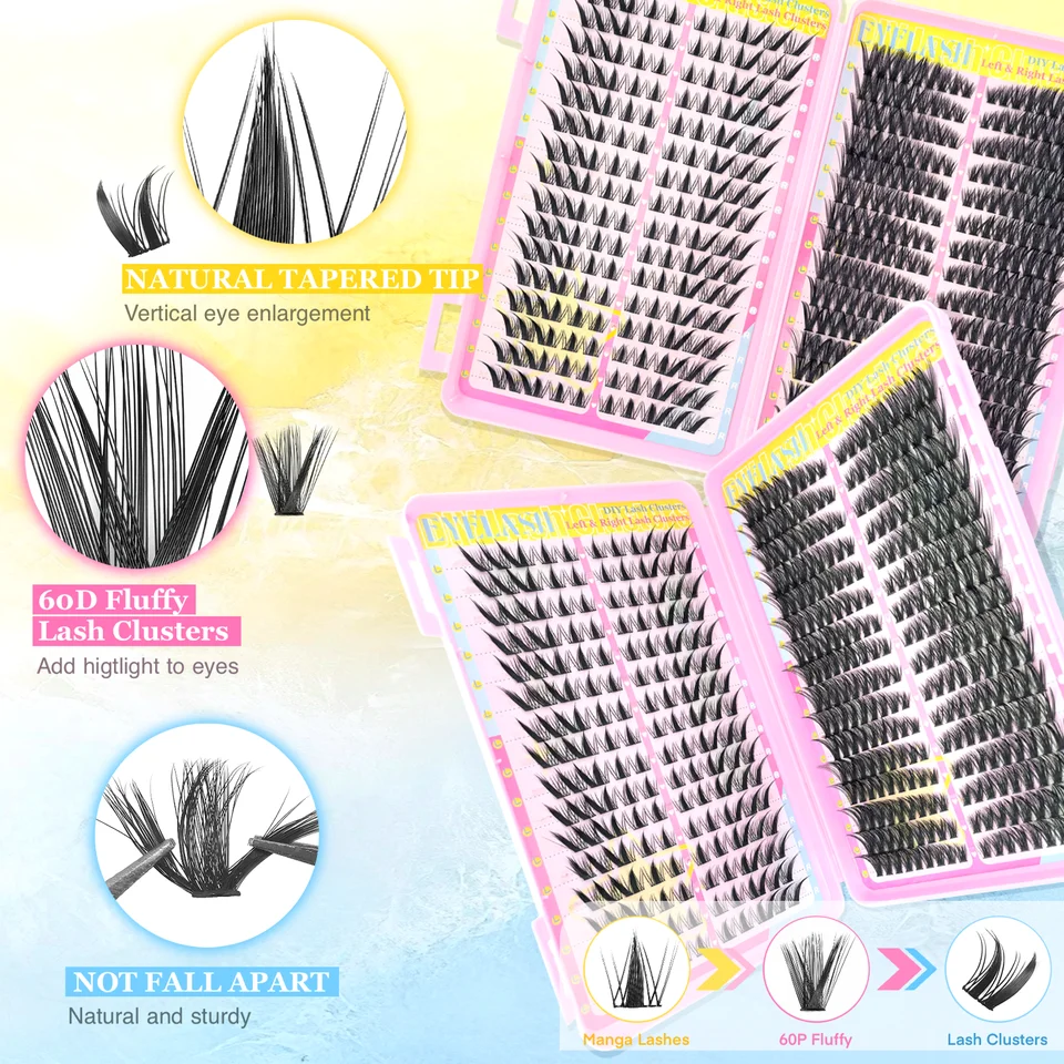 Kit de pestañas de estilo ojo de gato manga, 448 piezas, banda transparente, delgadas, ligeras, reutilizables, aspecto natural y glamoroso 4