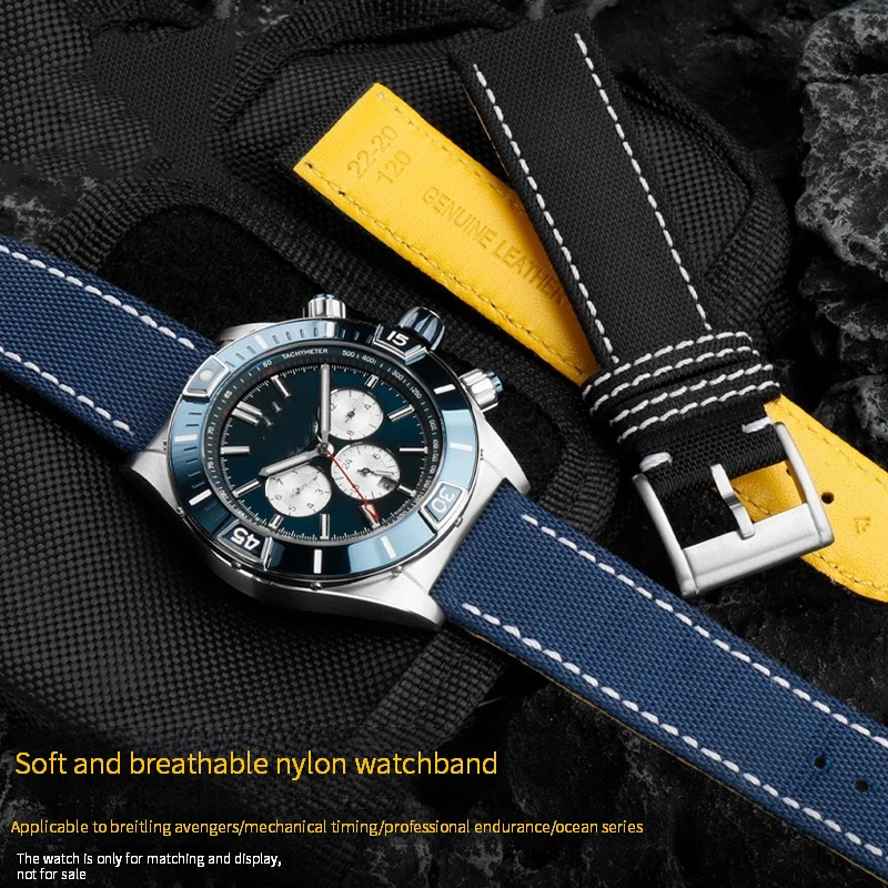 Nowy pasek do zegarka z tkaniny nylonowej 22 mm do Breitling Avengers Blackbird Reconnaissance Aircraft Super Ocean Canvas ze skóry bydlęcej Dolny pasek