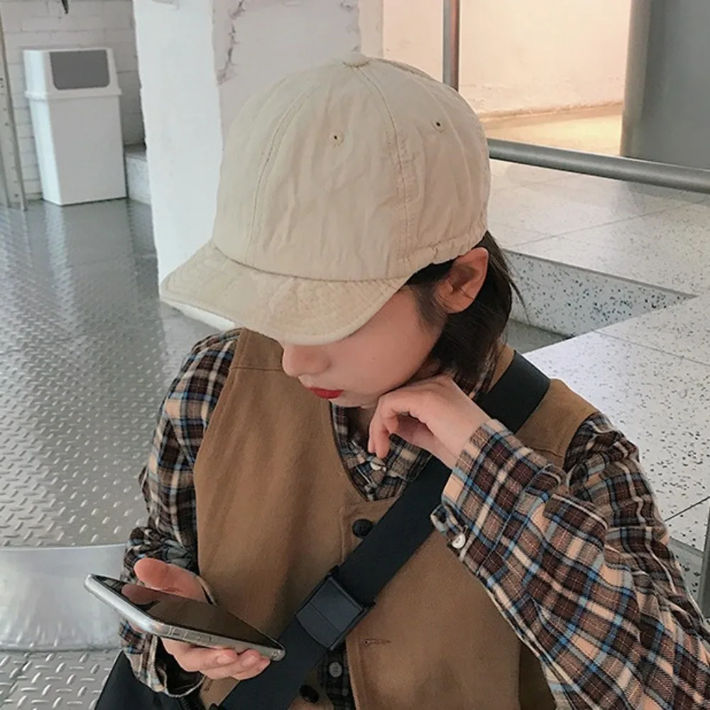 Simple Solid Color Short Brim Baseball Cap Drawstring Adjust Japanese Style Cargo Baseball Cap Casual Visor Sun Hat Girl