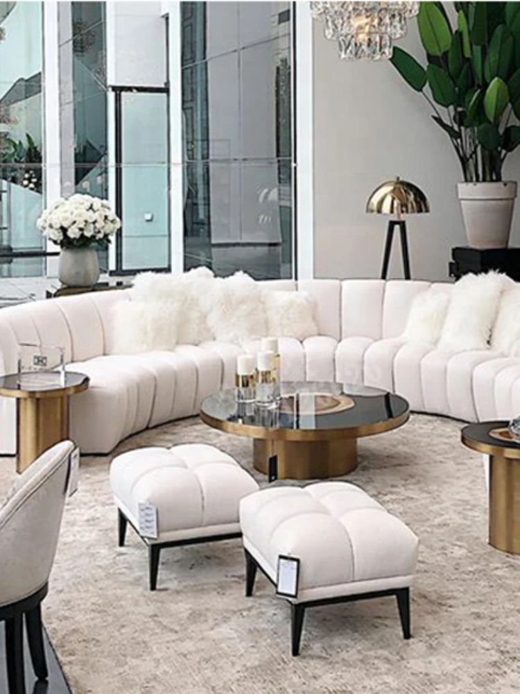 Semi-circular curved fabric sofa set Modern hotel lobby waiting area living room sofa furniture