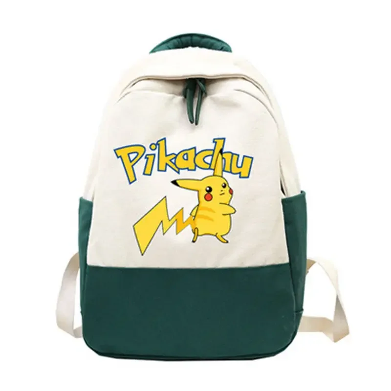 ポケモンカジュアルキャンバスバックパック収納袋かわいいピカチュウ鉛筆ケースアニメ人形トラベルバッグ少年少女のおもちゃ誕生日プレゼント