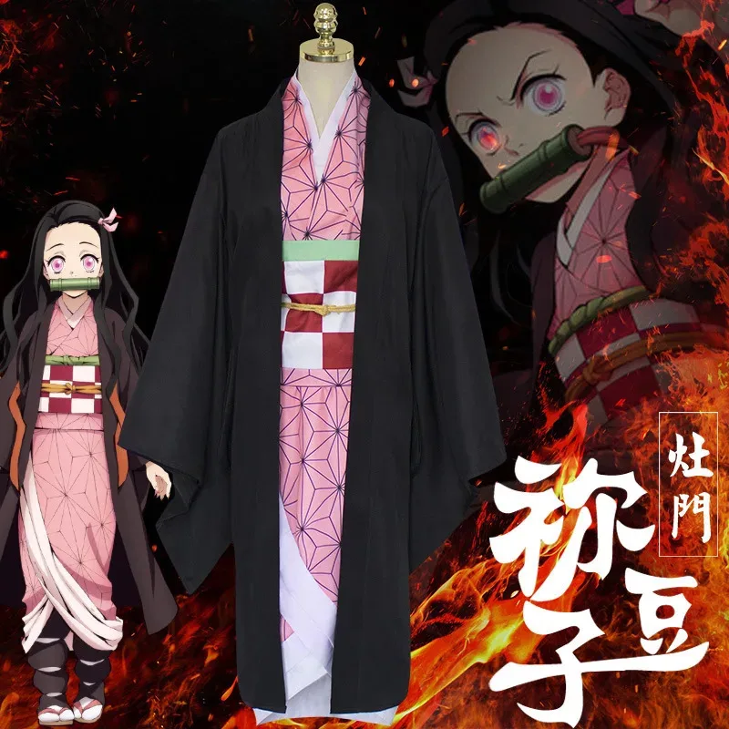 Japanese Anime Demon Slayer Kamado Nezuko Cosplay Costume Kimetsu No Yaiba Kimono Carnival Party Halloween Costume For Adult Kid