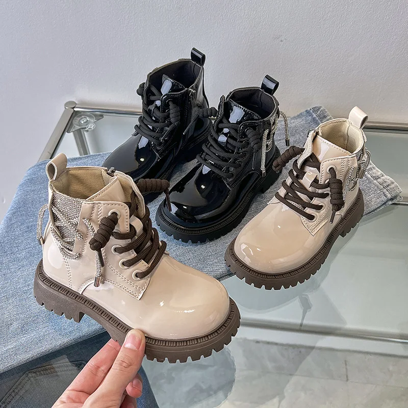 

Kids'Boots Solid Color PU Leather Fashion Autumn Flat Shoes For Children Anti-slip Breathable White Black Shoes Size 26-36