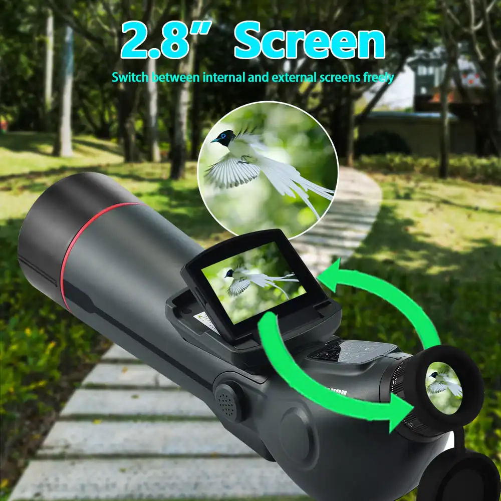 SPX5-80 Spotting Scope Monocular Telescope with Camera 4K Video HD Display for Moon Star Bird Watching with Tripod 32GB Card