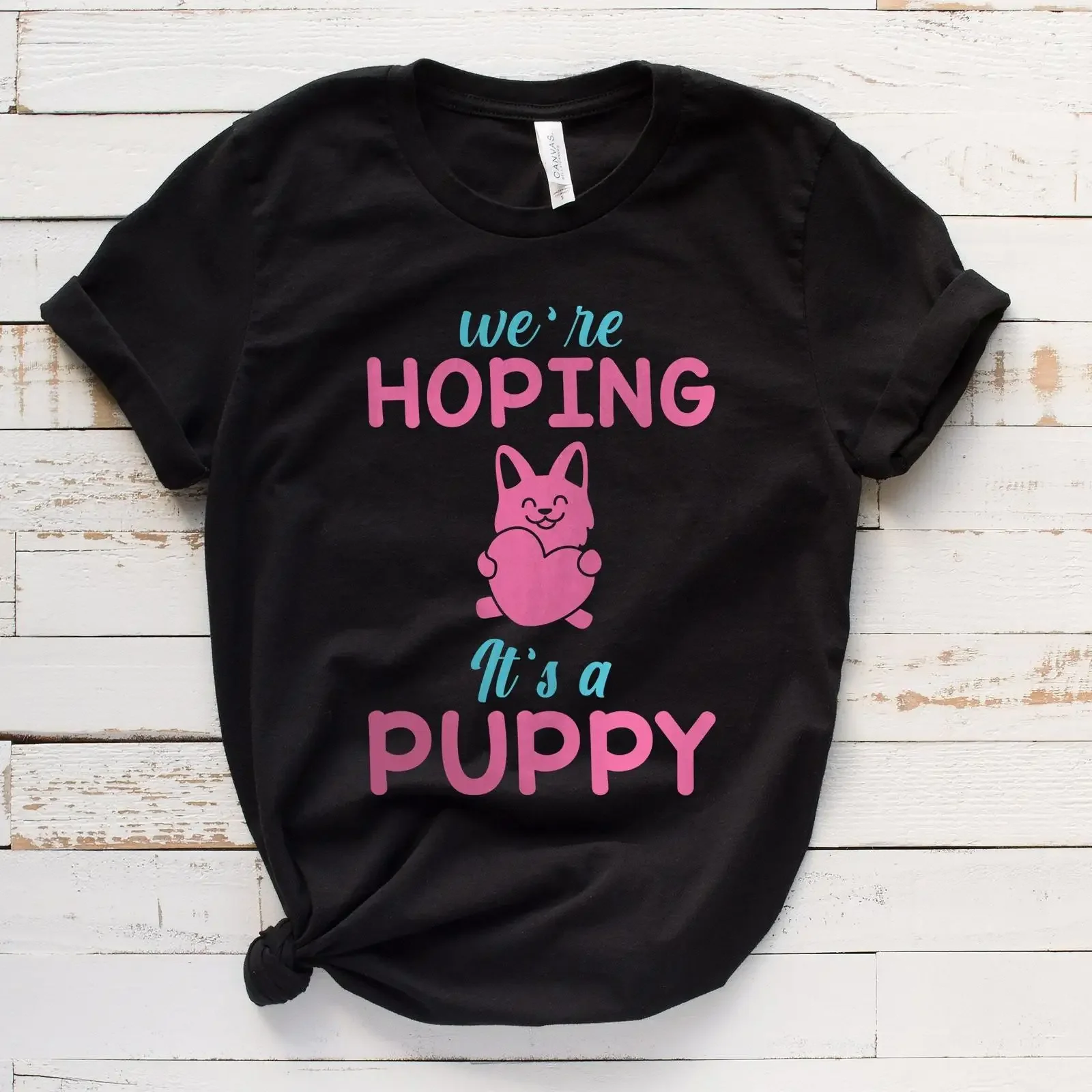 We're Hoping It's A Puppy Funny Maternity T Shirt Cute Dog Pregnancy Announcement Casual Top for Expecting Mom  vintage Washed