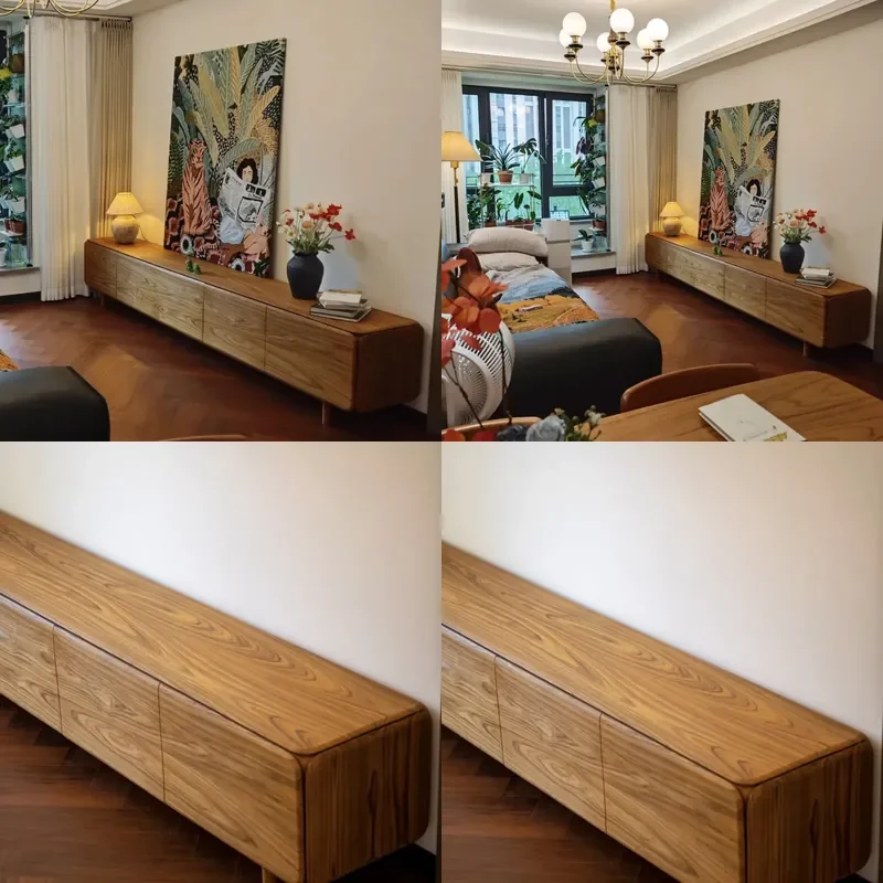 For Myanmar Teak TV Cabinet Solid Wood Floor Standing Media Console Modern Simple Design for Living Room Small Apartment