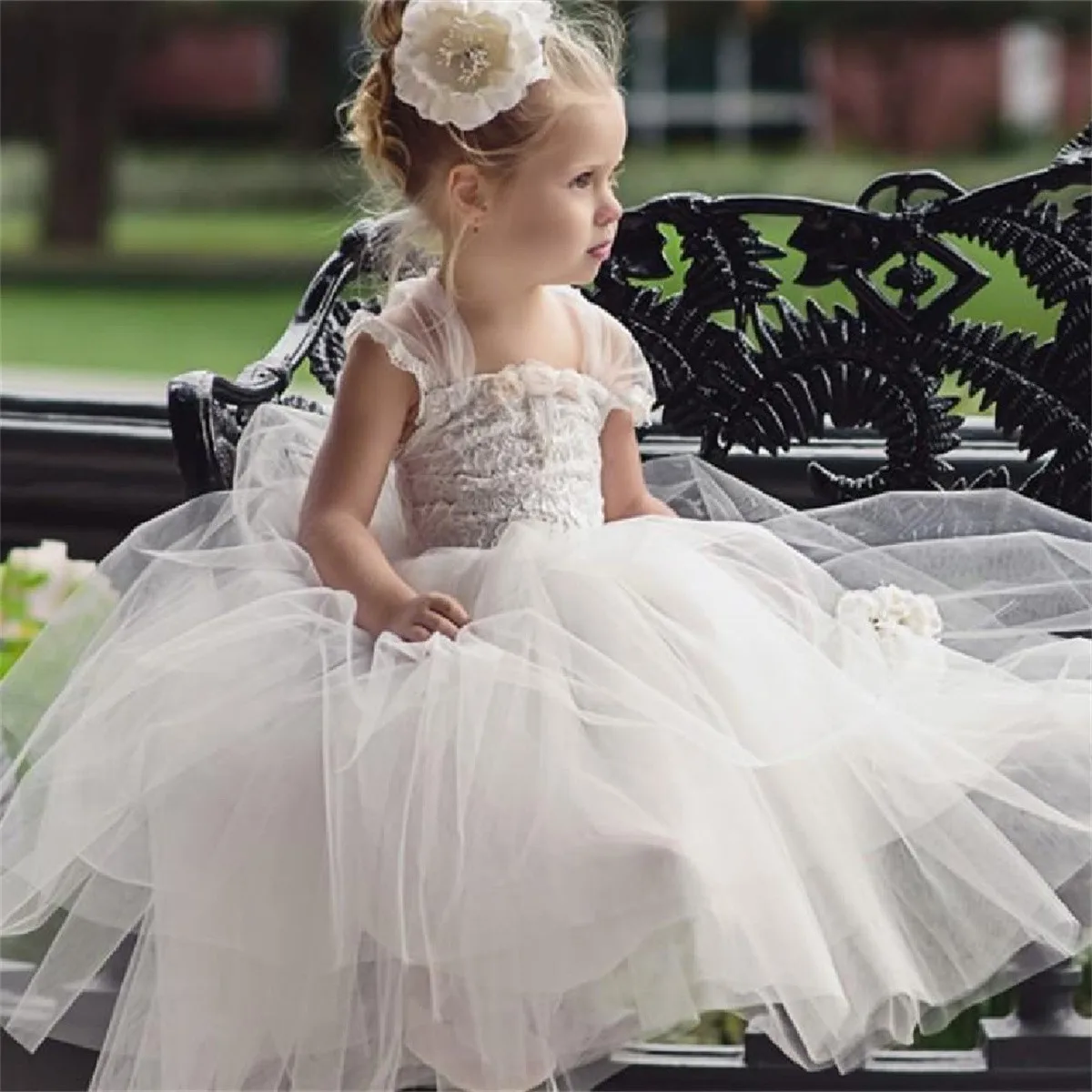 

Tulle Lace Flower Girl Dress Sleeveless Princess Wedding Party Beauty Pageant First Communion Dresses Dream Kids Gift