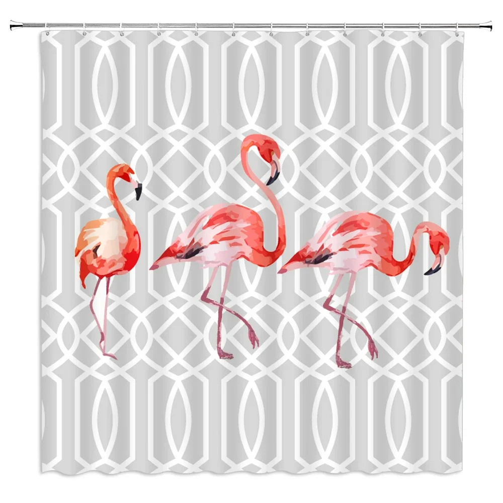 Flamingo Shower Curtain Fabric Waterproof Polyester Bathroom Curtains Pink Birds With Hooks 240X180 Decoration Bath Screen