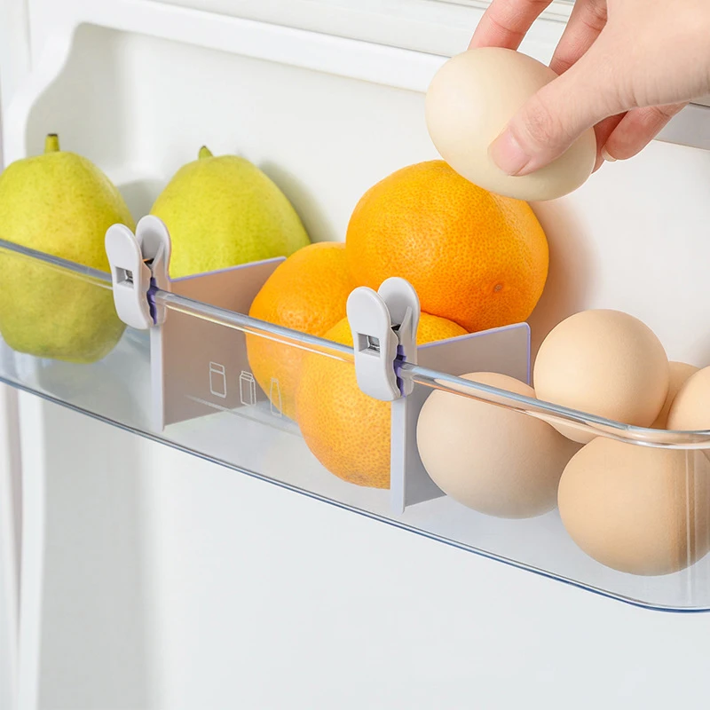 2 pezzi divisori per condimenti frigorifero clip-on partizione bevande frigoriferi bordo alimentare scaffale regolabile smistamento clip di fissaggio casa