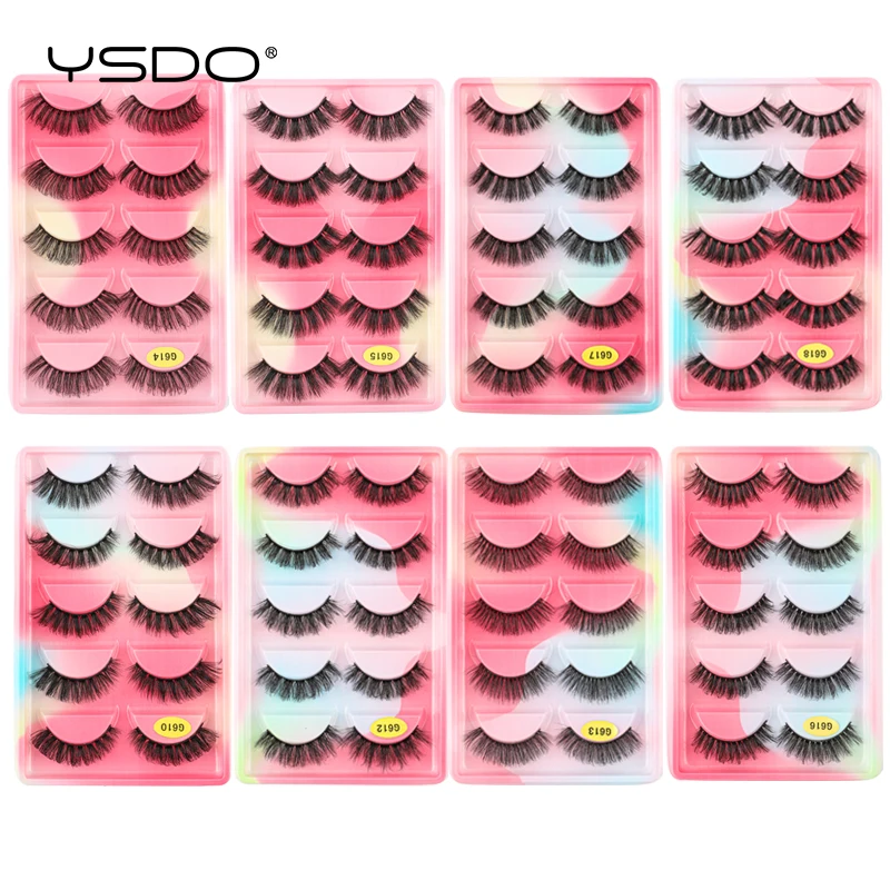 YSDO 5 Pairs Eyelashes Natural Long 3D Mink Lashes Fluffy Volume Mink False Eyelashes Cruelty Free Wispy Lashes Makeup Cilios