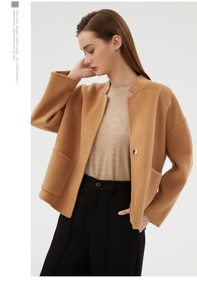 CAIXINGLE Herbst- und Winterneuer Damenmantel 100% Reine Wolle Wendbarer Wollmantel Stehkragen Schwalbenschwanz-Damen-Crop-Top – Detail 7