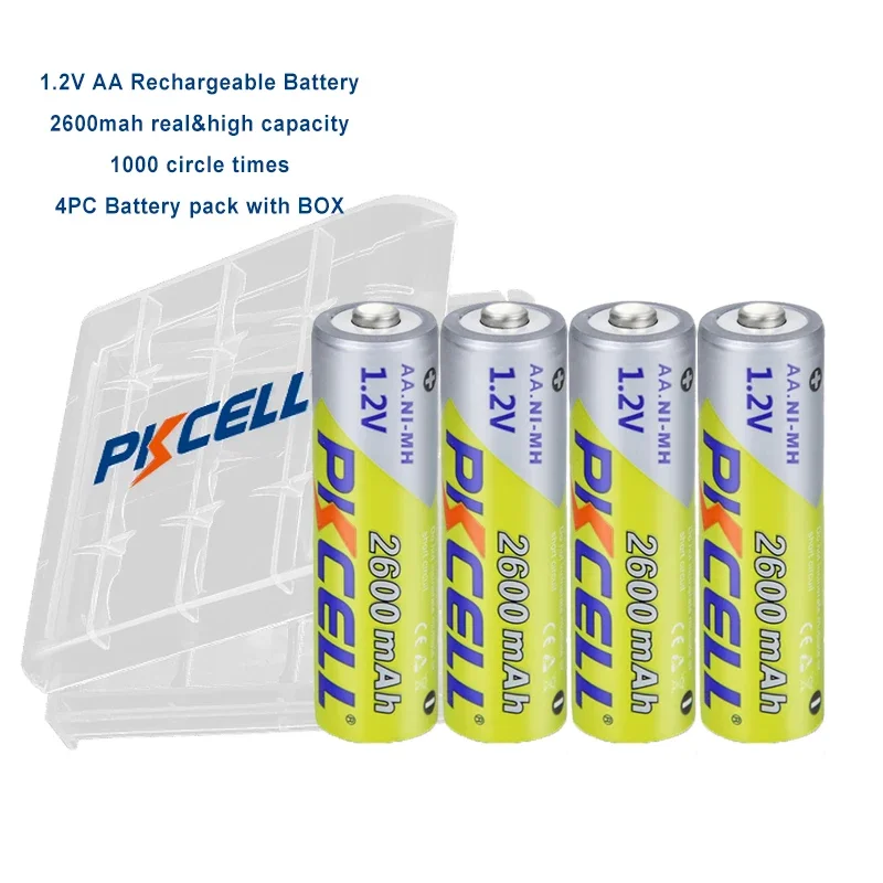 PKcell 4 szt. 1,2 V Ni-MH AA 2600 mAh akumulator przenośne baterie litowe AA z czasem 1000 okręgów