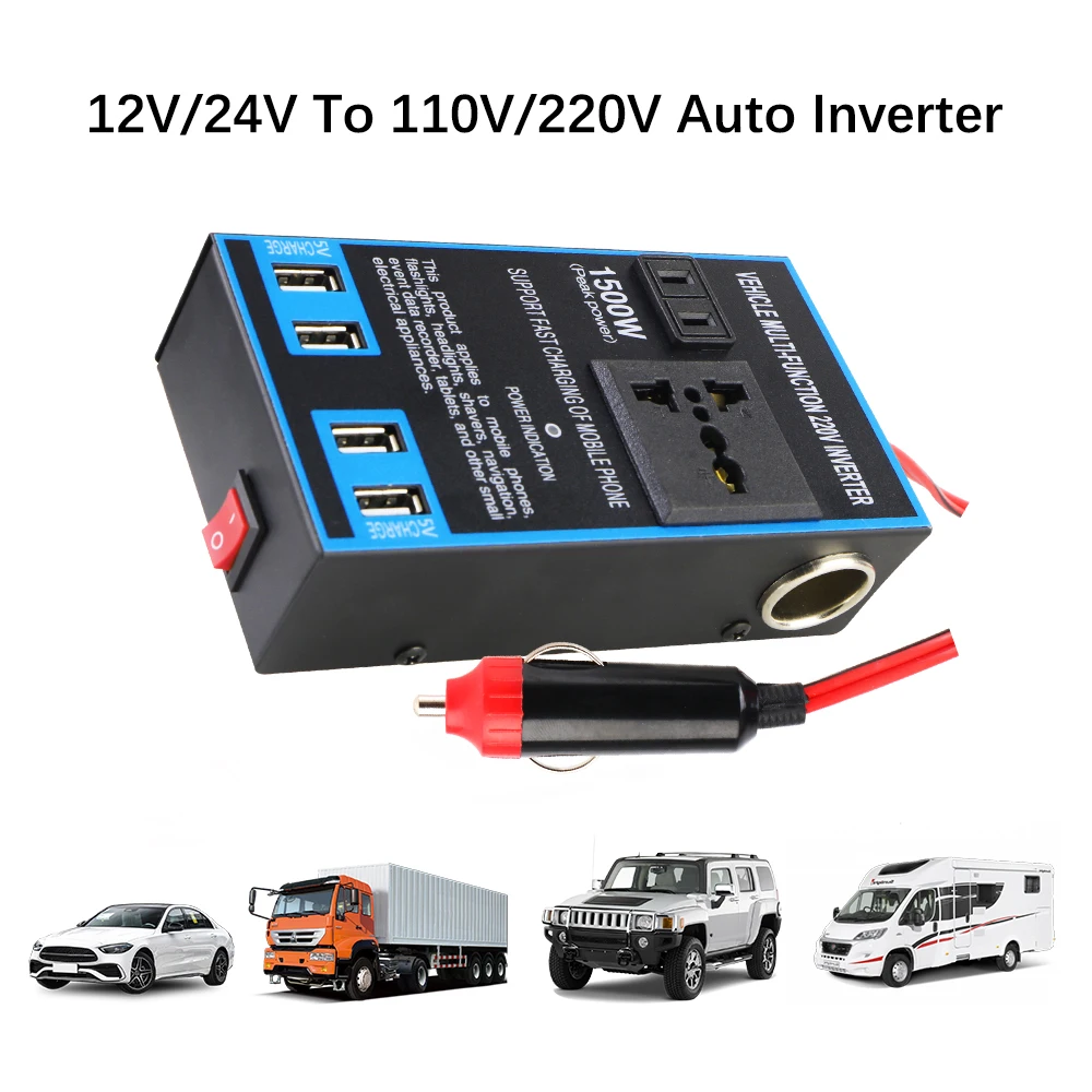 Car Power Inverter Auto Quick Charging AC Sockets Cigar Lighter Socket Adapter Converter USB Chargers DC 12V/24V to AC 110V/220V