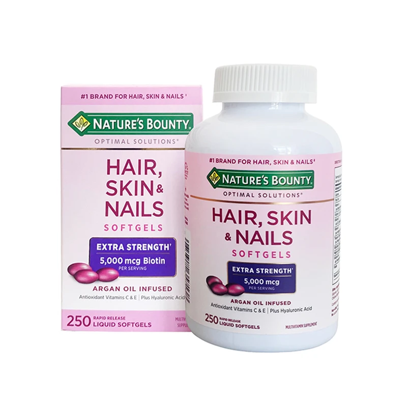 

HAIR,SKIN & NAILS 5,000 Mcg Biotin Antioxidant Itamins C & E Plus Hyaluronic Acid 250 Softgels