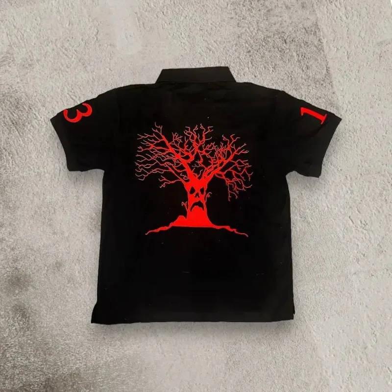 2025 Y2k Harajuku Retro Hip Hop nuevo Polo patrón de letras bordado Camiseta de manga corta Casual moda algodón eqs9X