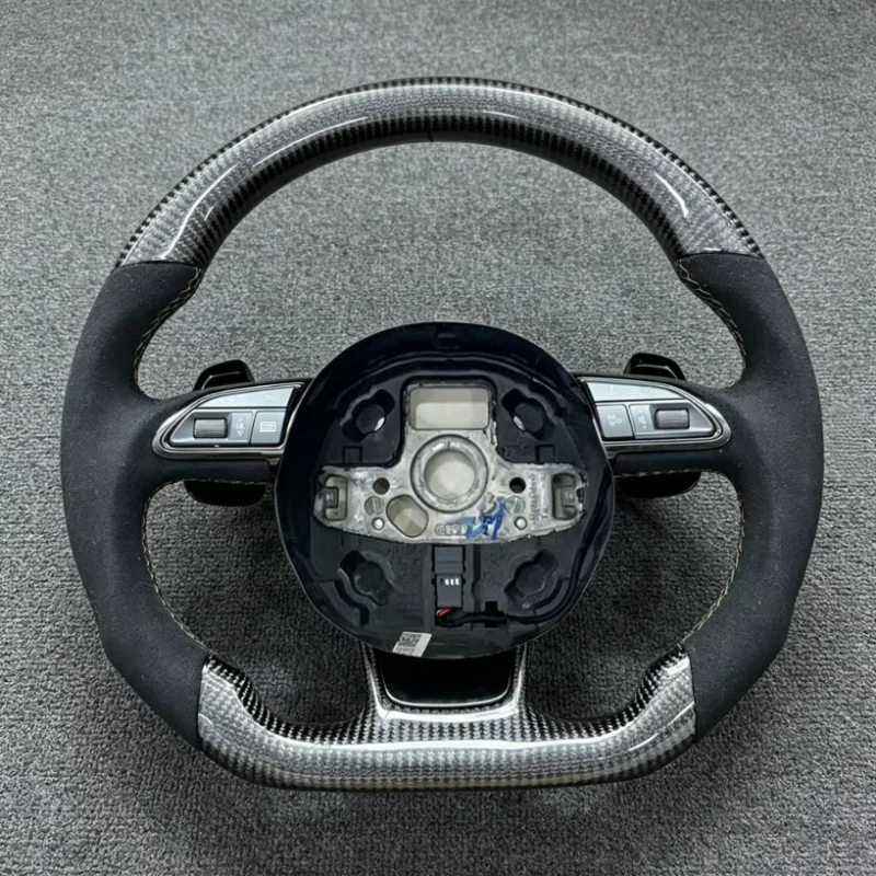 Customized Silvery Steering Wheel For Audi A3 A4 A5 A6 A7 Q3 Q5 Q7 Perforated Leather 100% Real Carbon Fiber