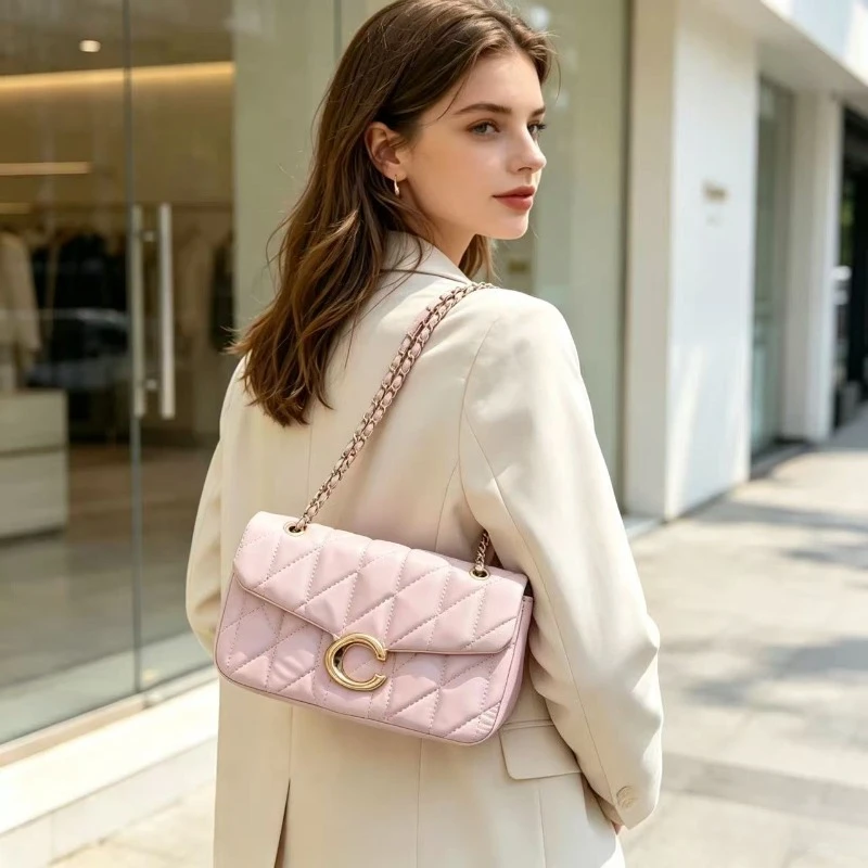Women Quilted Leather Shoulder Bag Luxury C Logo Gold Chain Crossbody Bag Designer Small Flap Handbag Vintage Black Evening Clut