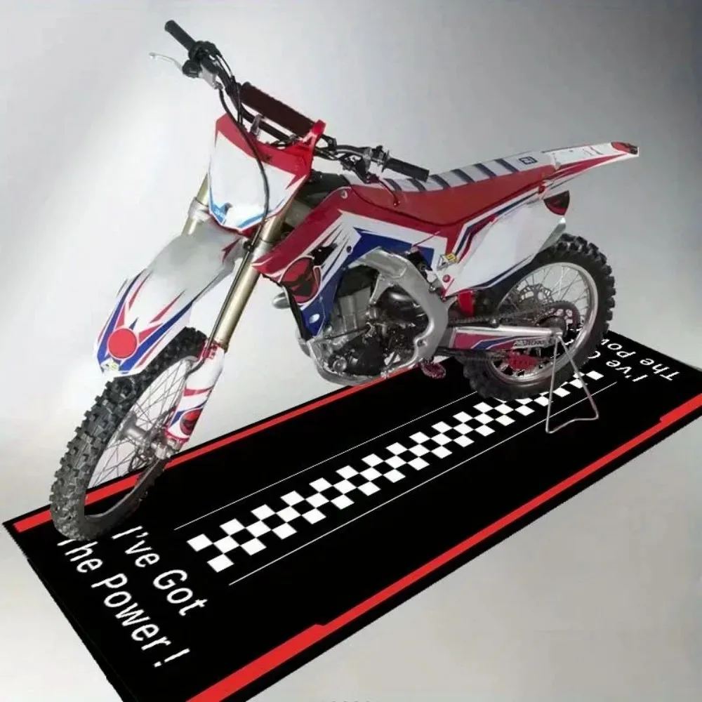 Motorcycle Mat, Anti-Slip Garage Floor Mat for Motorbike Parking, Absorbent, Racing/Checkered/Ready To Race Style, Motorbike Rug