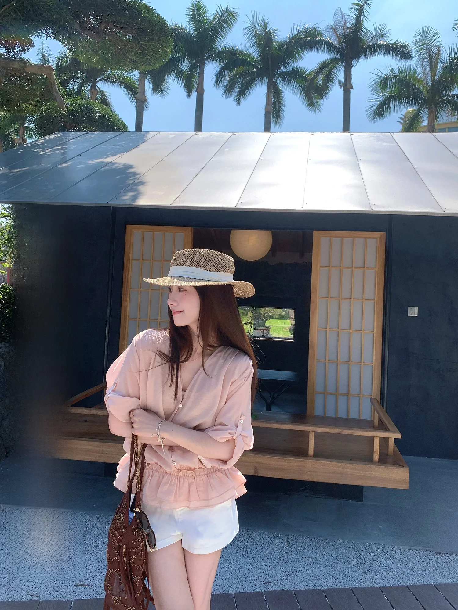 

HSTUDIO Летняя женская повседневная рубашка из ацетатного лиоцелла, имитация двухслойности, плиссированный топ с длинным рукавом и отложным воротником, дышащая