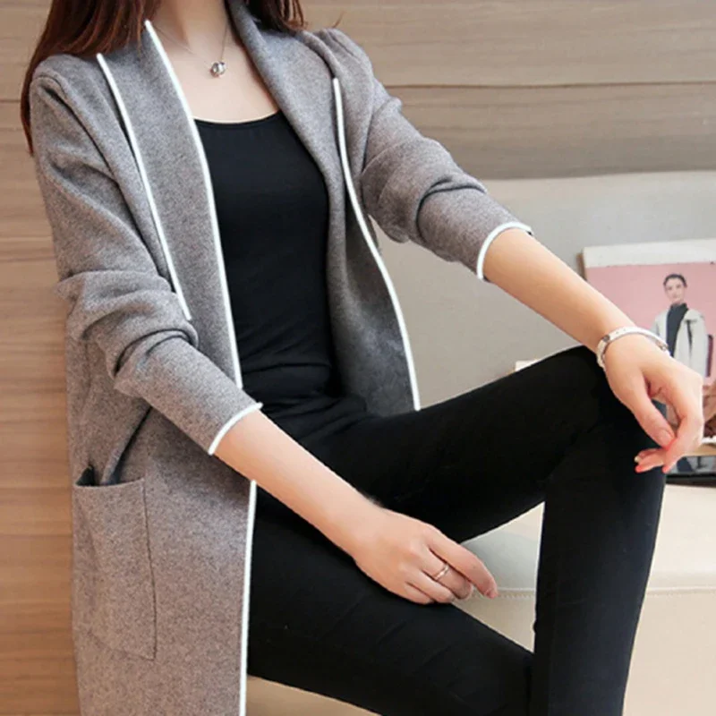 Women Plus Size Cardigan Solid Color Female Coat Long Sleeve Simple Style Women Fashion New Autumn Winter Cardigan Pocket