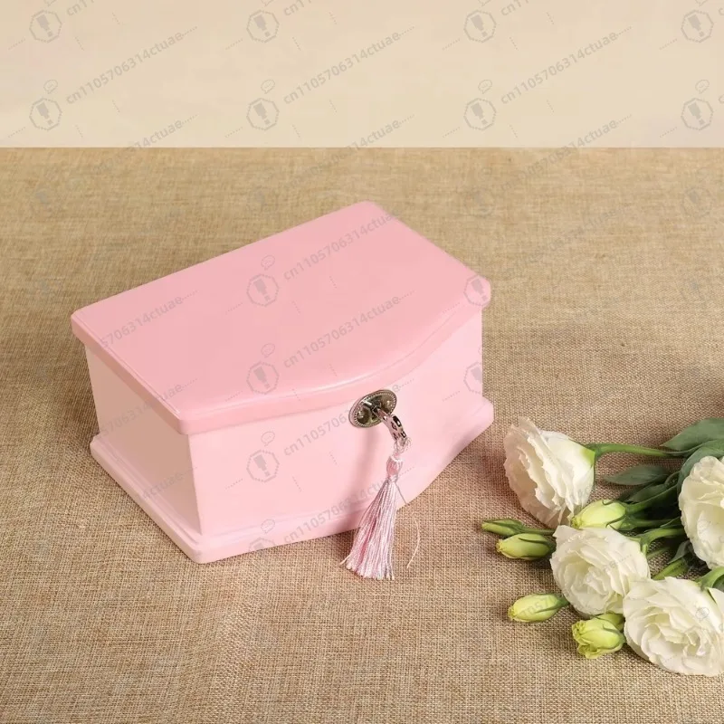 

Wooden Wind-Up Music Box Rotating Ballerina Jewelry Storage Box White Pink for Home Decoration Collection