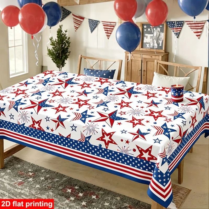 1pc of American Star Pattern Independence Day Tablecloth, Commemorative Decoration, Festive Decor, Party Table Decoration