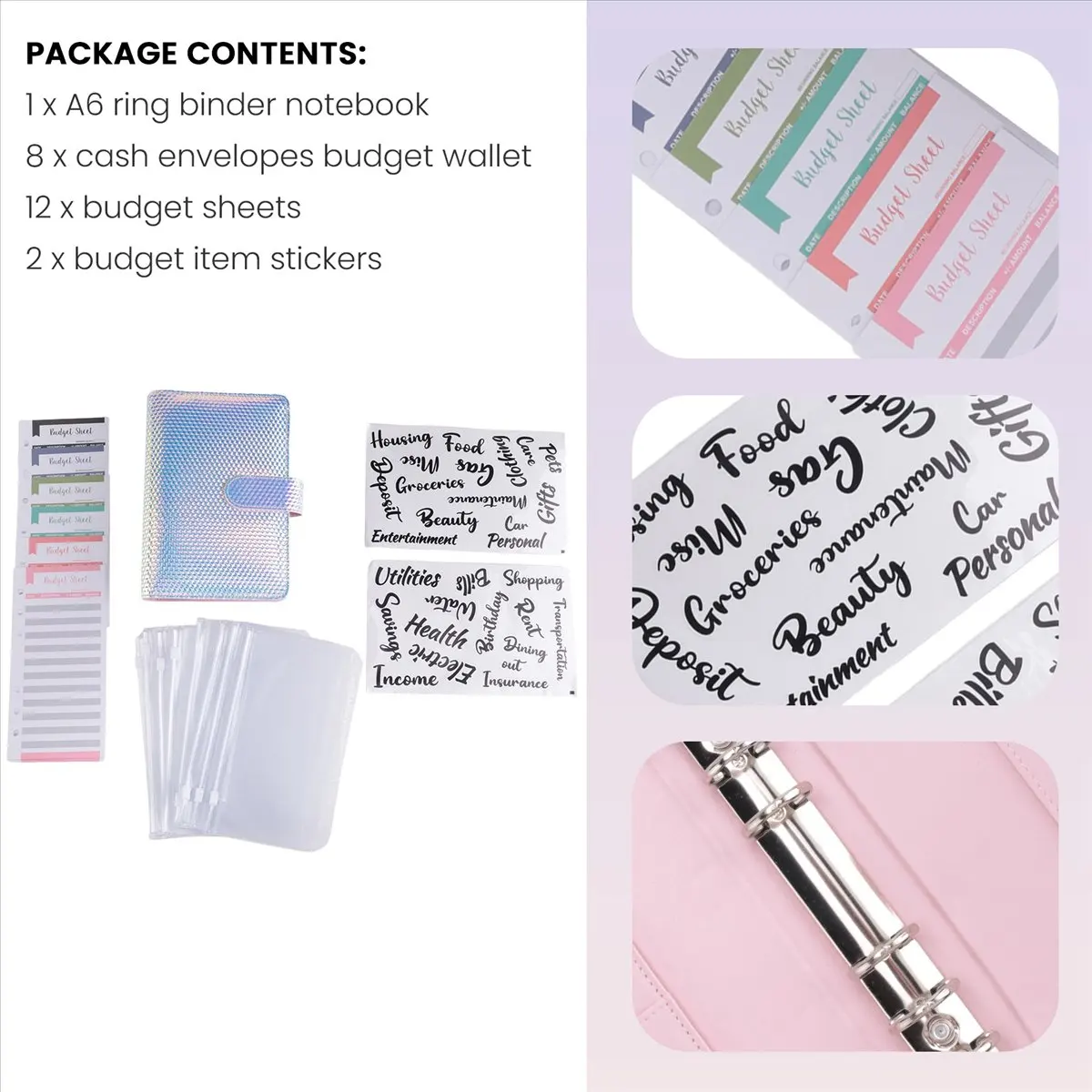 Super Sale A6 Money Budget Ring Binder,Cash Stuffing Budget Wallet Planner Binder with Cash Envelope, Money Folder Wallet Organi