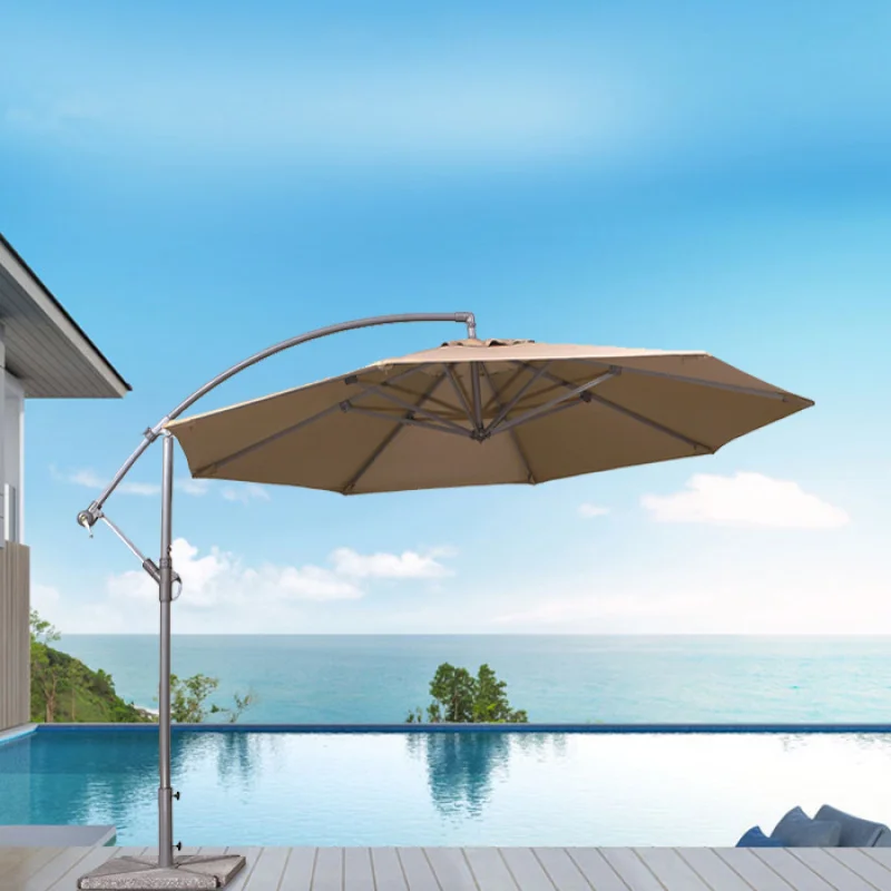 custom.High Quality Cantilever Patio with LED Lights Modern Style Offset Banana Parasol Outdoor Gym Hotel Dining Us