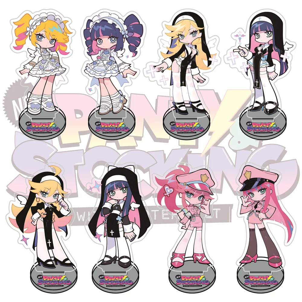 Panty & Stocking 10cm with Garterbelt Acrylic Stand Figures Keychain Anime Collectible Merch Desktop Decoration Fan Gift