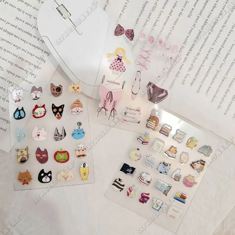 Korean Anime Adorkable Cat Jelly Relief Sticker - DIY 3D Resin Decal for Phone Case & Tablet & Laptop Cute Cartoon Journal Decor