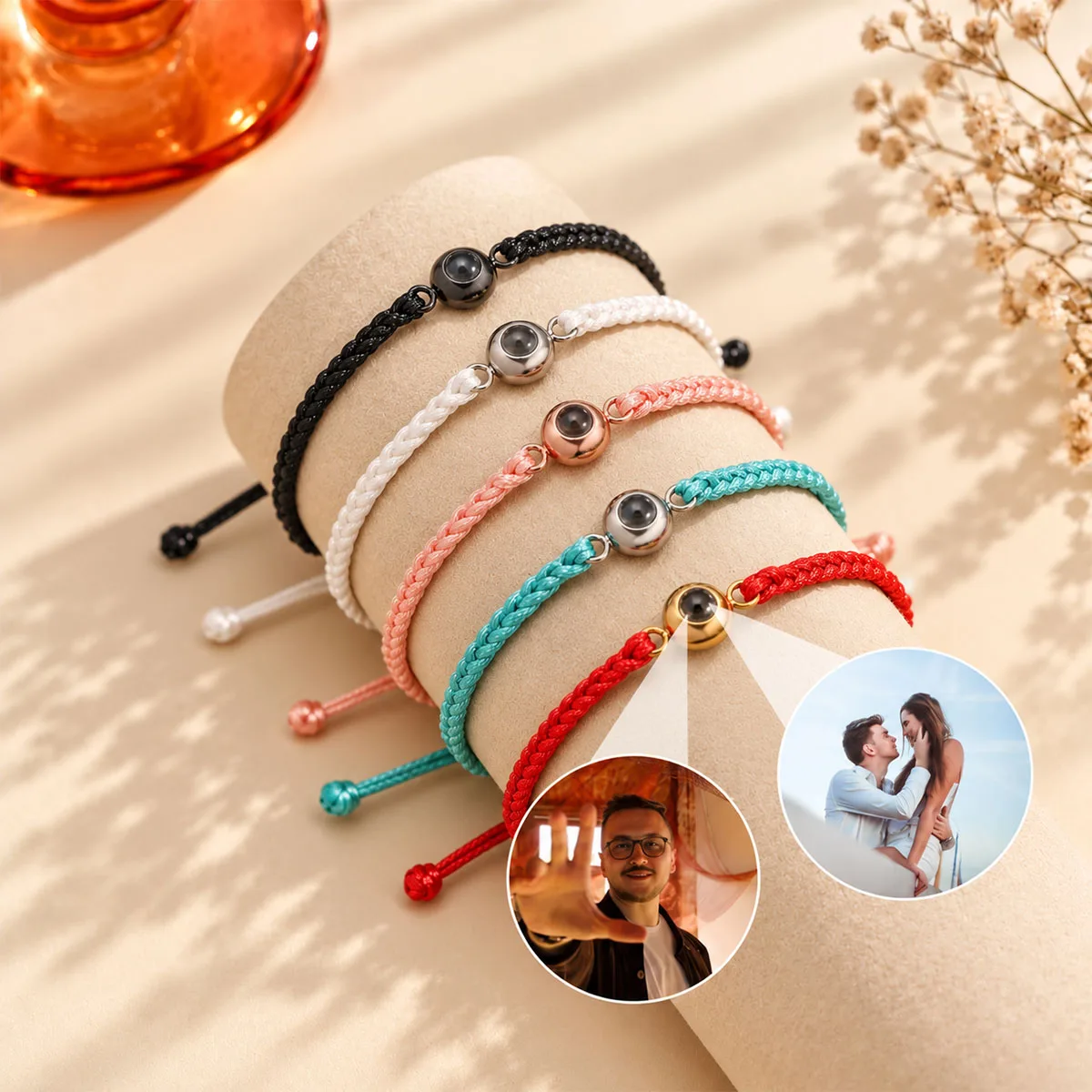 Customized Photo Projection Woven Rope Bracelet Personalized Projection Photo Bracelets For Women Men Memorial Jewelry Gift