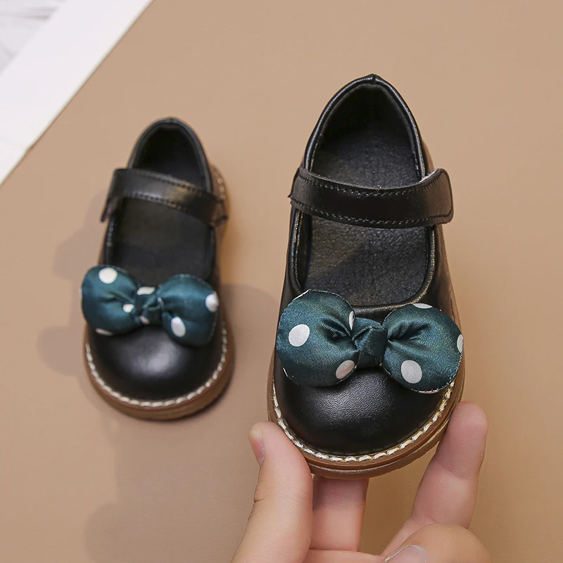 Kids Leather Shoes Baby Toddler Girl Flat Heel Round Toe Shoes Spring Summer Bowtie School Dress Shoe Infant Walk Princess Shoes