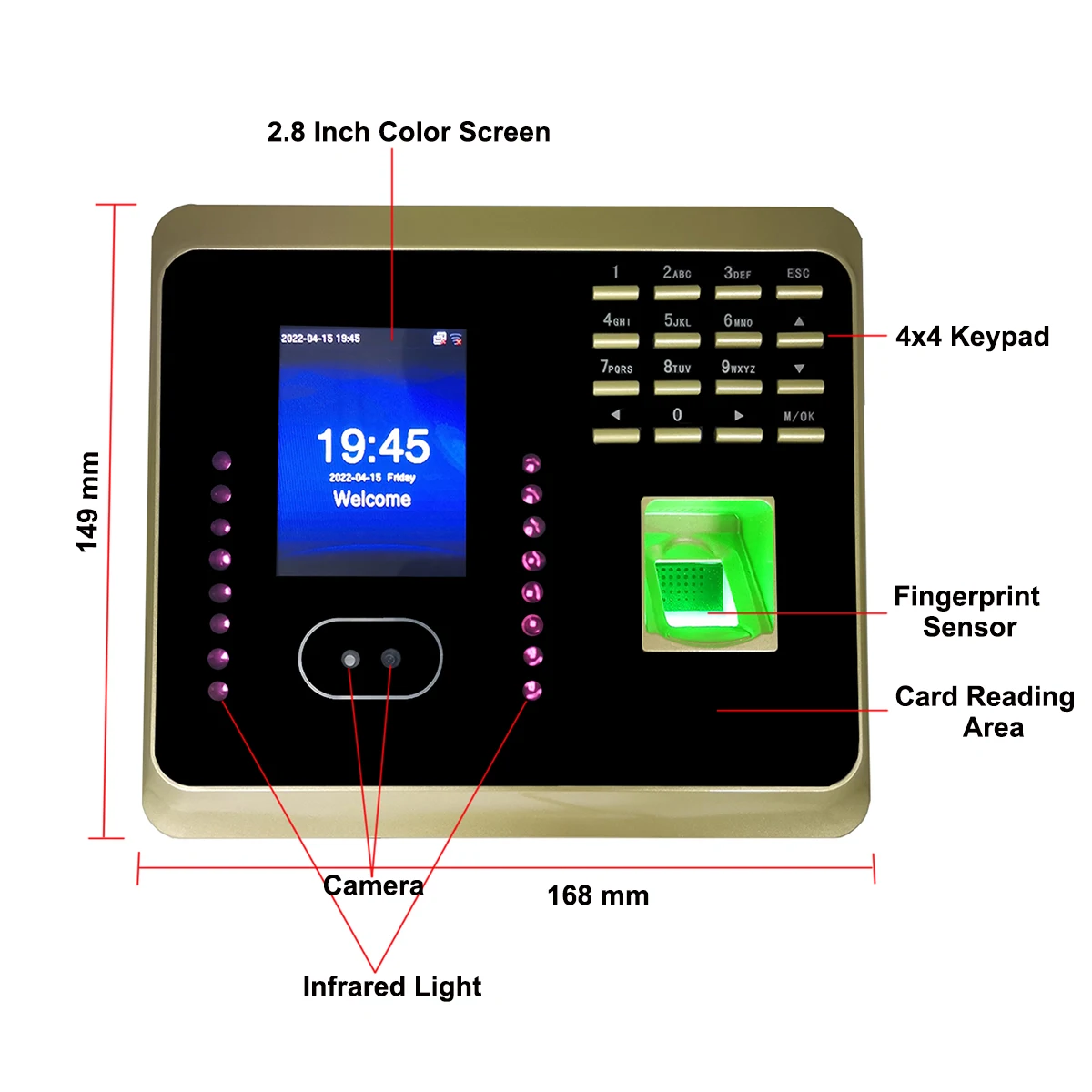 ZKTime-UF100 Biometric Face, Fingerprint Time Clock, Empregado Attendace Management, Dispositivo Eletrônico, Sistema WiFi