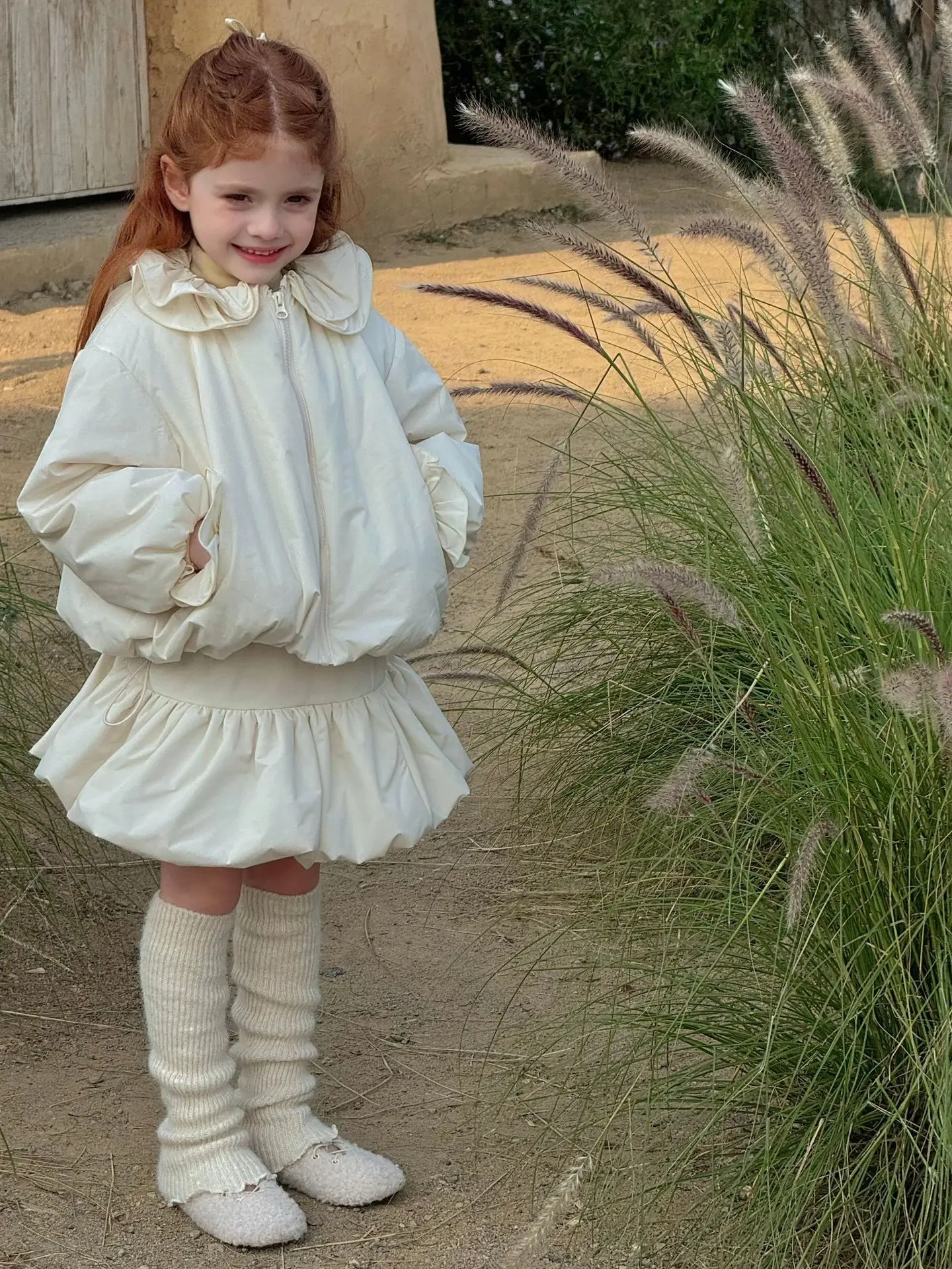 ملابس أطفال جديدة لخريف وشتاء 2025 معطف كوري للفتيات من القطن بياقة مقلوبة معطف للأطفال بنصف تنورة من القطن السميك #6