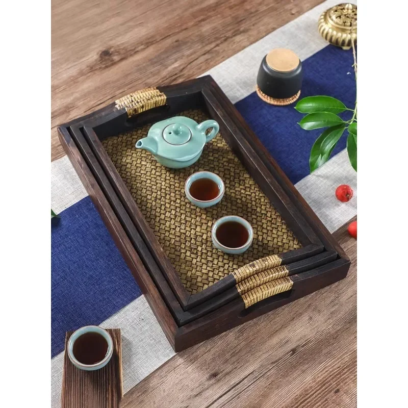 

Yili Thailand Solid Wood Rattan Tray South East Asia Wood Weaving Hotel Clubhouse Rectangle Room Tea Tray