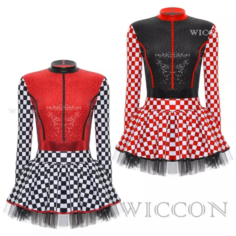 Costume da pilota per auto da corsa per ragazze per bambini, Halloween, regina da corsa, danza, spettacolo teatrale, vestito da tutu, festa di