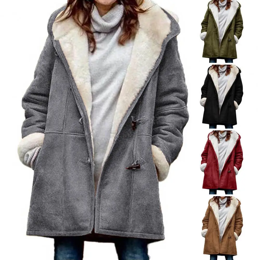 Popular Winter Overcoat  Hooded Winter Women Jacket  Single Breasted Furry Overcoat