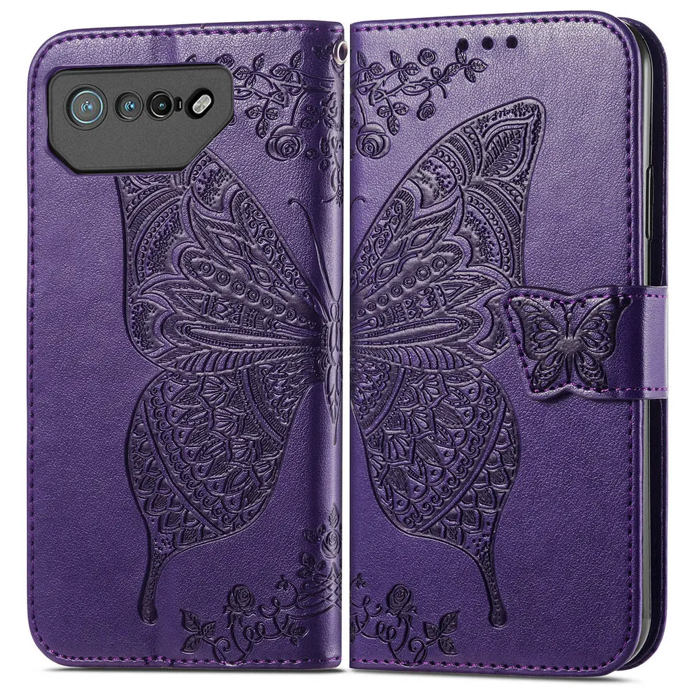 New Style Rog Phone 7 5G 2023 Book Cover Butterfly Leather Wallet Emboss Funda for Asus Rog Phone 6 Pro Flip Case Capa Phone6 D