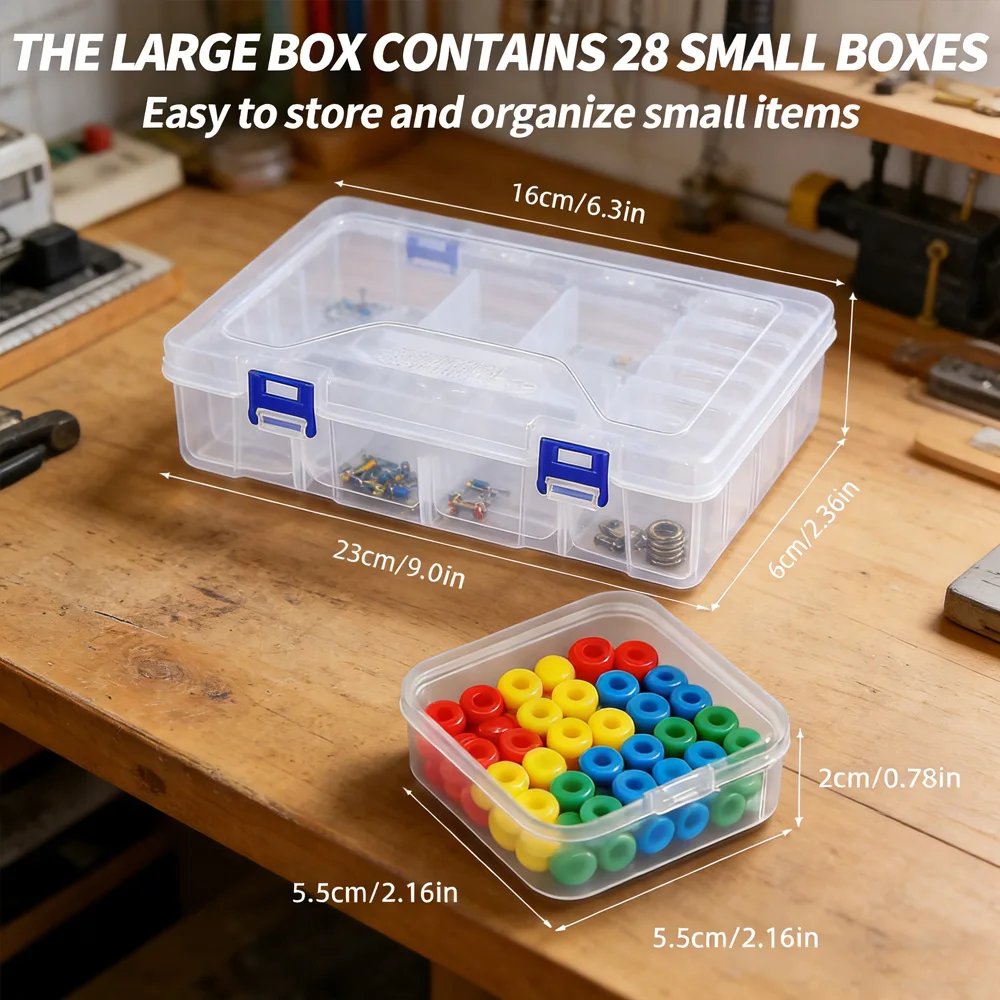 DIY Perler Beads Storage Organizer 28 Grids Clear Box for Handmade Craft Hardware Small Components