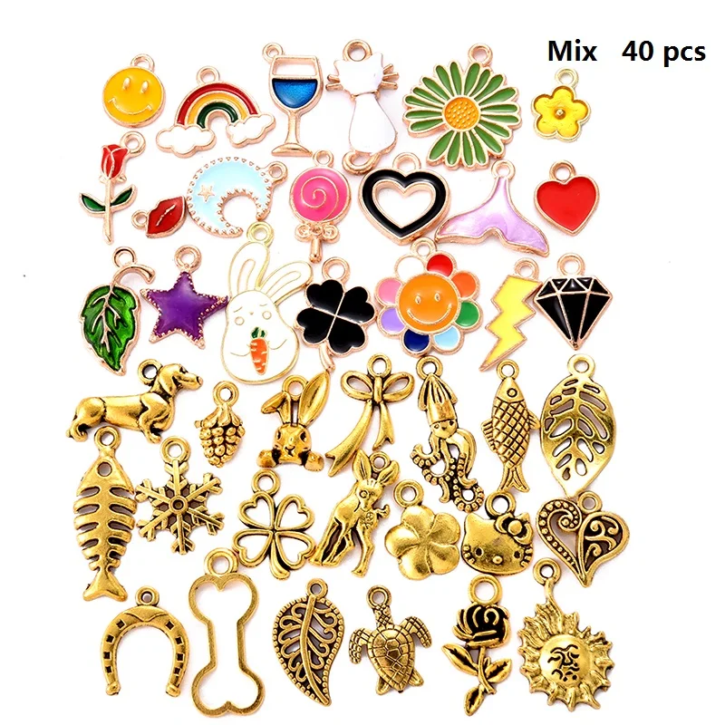 100pcs Mixed Styles Animal Heart Key Crown Charms