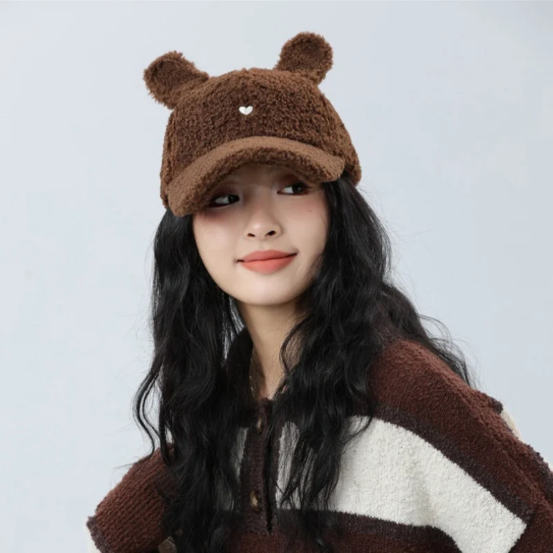 Cartoon Cute Rabbit Ears Plush Baseball Hat Cute Girls Autumn and Winter Warm Lamb's Wool Duck Tongue Cap Warm 56-58cm