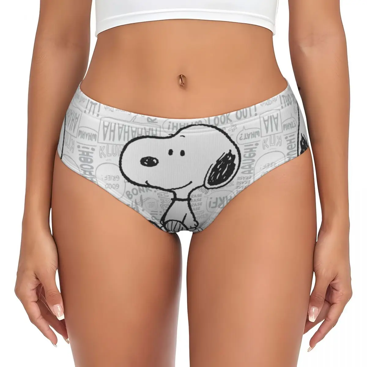 Benutzerdefinierte Damen Snoopy On Black White Comics Höschen Stretch Peanuts Slips Unterwäsche