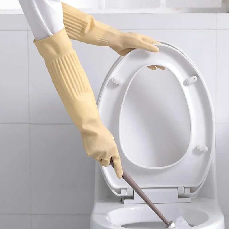 Rubber Latex Household Cleaning Gloves Reuseable Kitchen Cooking Dishwashing Gloves with Long Cuff Waterpoof Non-Slip