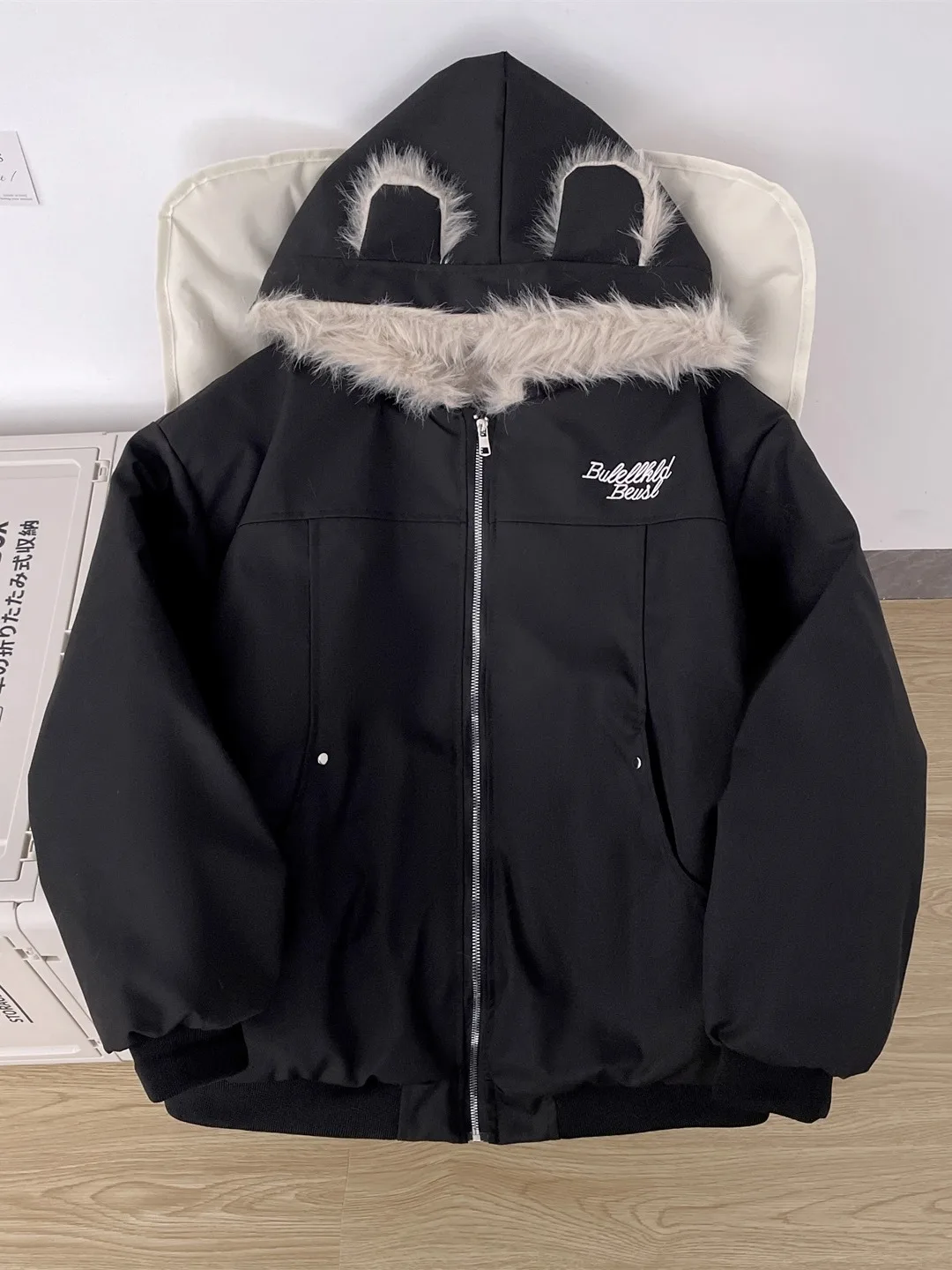 

Thiened Fce Winter Cotton Jaet for Couples Men Women Brand Embroidery Hooded American Sle Long Sve Casual Coat